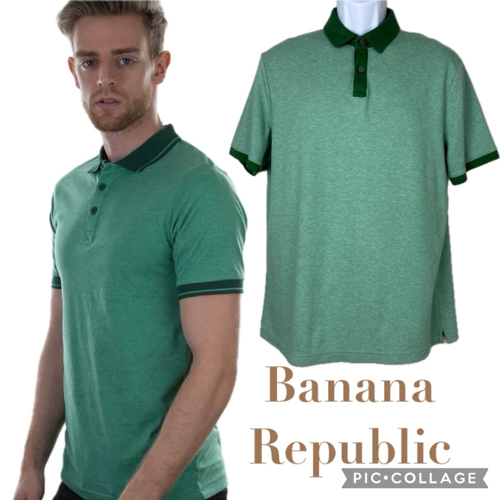 Banana Republic Luxury Touch Standard Fit Polo Shirt Two-Tone Green 100% Cotton